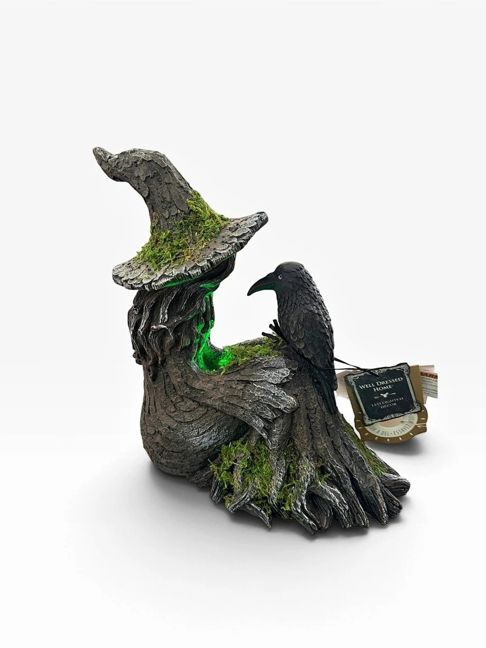 Well Dressed Home Halloween Mossy Tree Witch with Crow Light Up Figurine